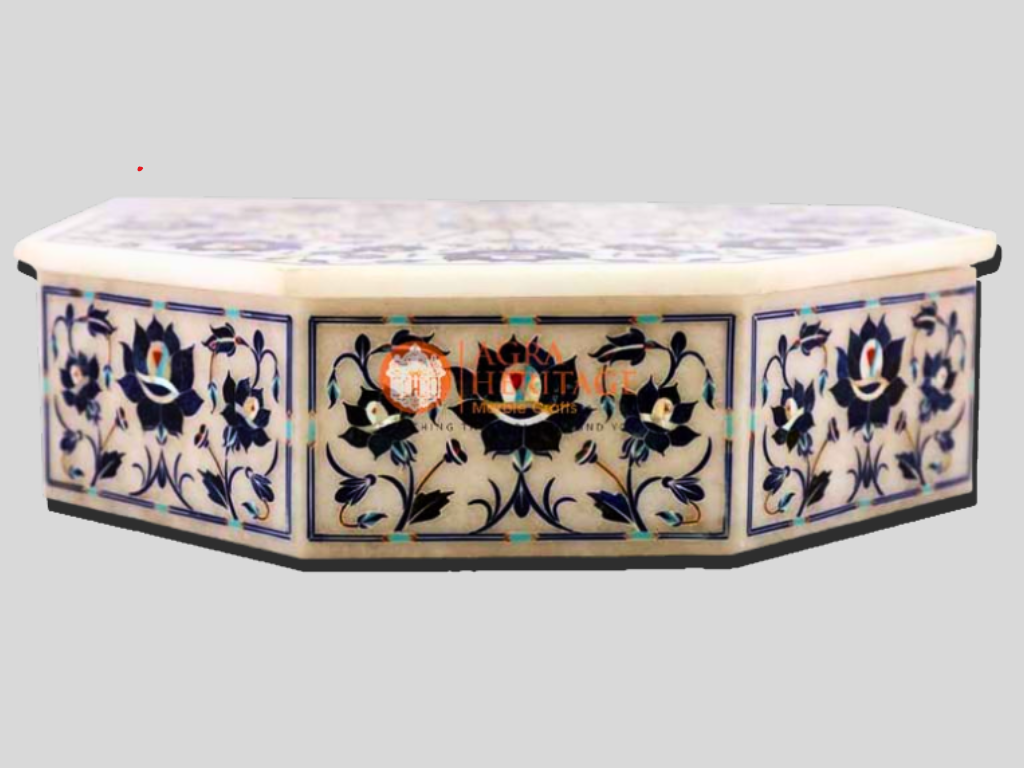 Marble Jewelry Vintage Box Lapis Floral Art